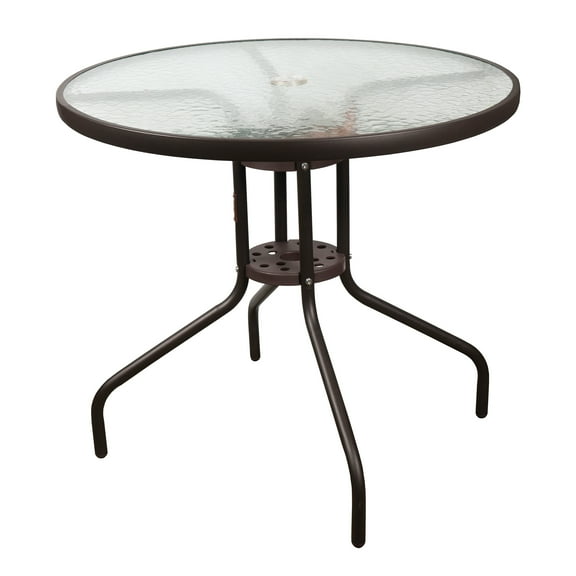 Garden Elements Outdoor Round Patio Dining Table, Steel Base and Rim with Waterwave Glass Top, Brown, 31.5"