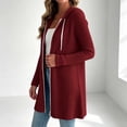 thumbnail image 5 of Sweatshirt for Women Soft Cozy Ribbed Knit Zip Up Hooded Coat Side Pockets Drawstring Hood Home for Lounge Travel Layering | TruBelle,Red M, 5 of 7