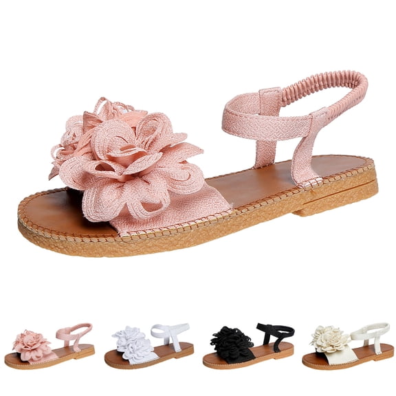Modisza Flower Flat Sandals for Women with Elastic Ankle Strap Ladies Casual Walking Slide Shoes for Summer Vacation size 6 Beige