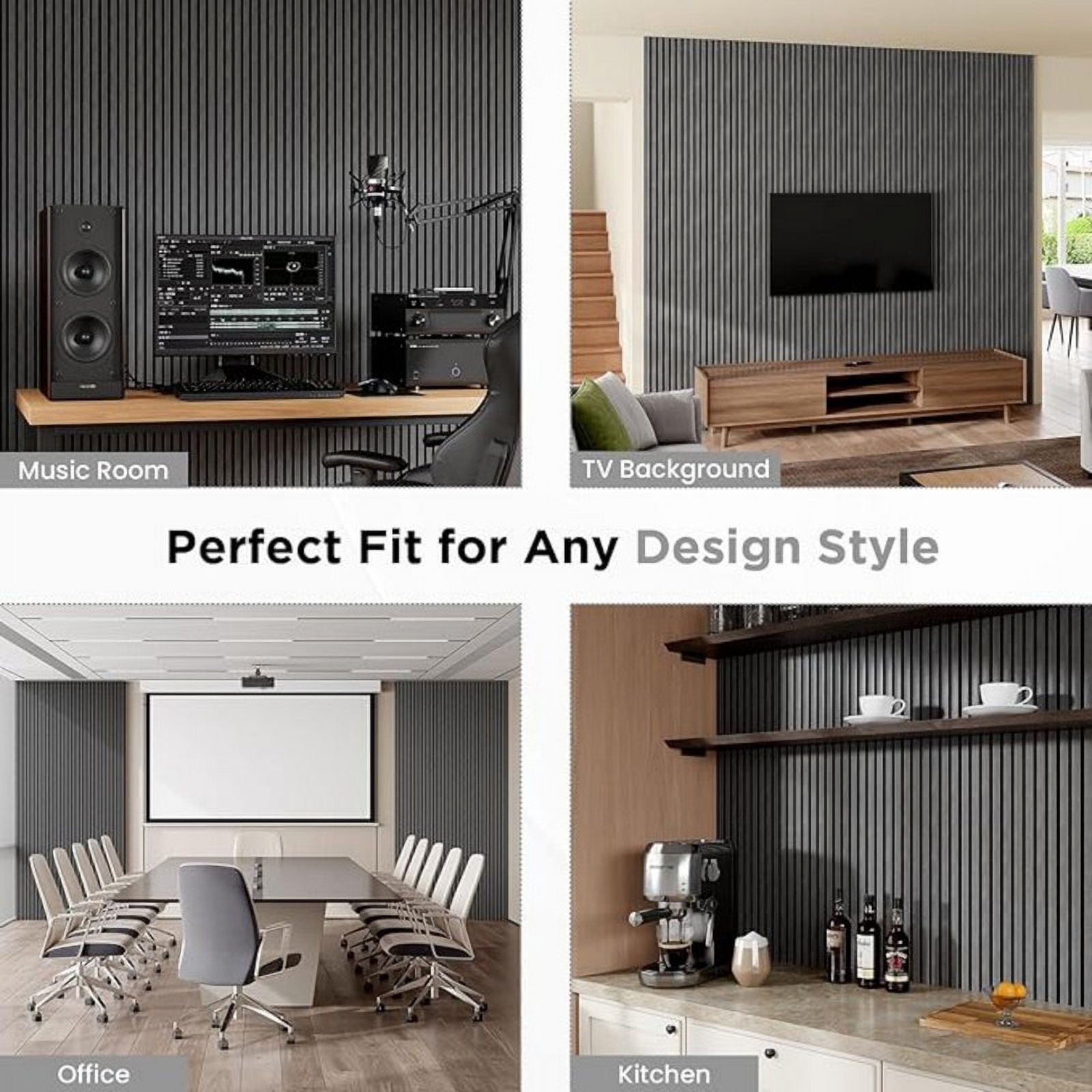 Easy4Home 94.5" x 23.62" Acoustic Wood Slat Wall Panels Soundproof Wooden Wall Panels 1 Pack, Dark Gray
