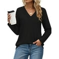 thumbnail image 2 of MOSHU Long Sleeve Womens Tops Deep V Neck Blouses for Women Loose Fit Curved Hem Fall Shirts, 2 of 7