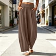 thumbnail image 6 of YABCSAZ Women's Barrel Pants Solid Color Wide Leg Pants Elastic Waist Pants Casual Pants with Pockets for Summer Travel Loose Baggy Trousers, Gifts for Women, 6 of 8