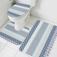 thumbnail image 3 of Boho Blue Aqua Bath Mat 3 Piece Bathroom Rug Set, Geometric Stripes Tribal Bohemia Retro Non Slip Bath Rug Contour Mat and Toilet Lid Cover, Absorbent Shower Mats Soft Bath Rugs and Mats Sets, 3 of 8