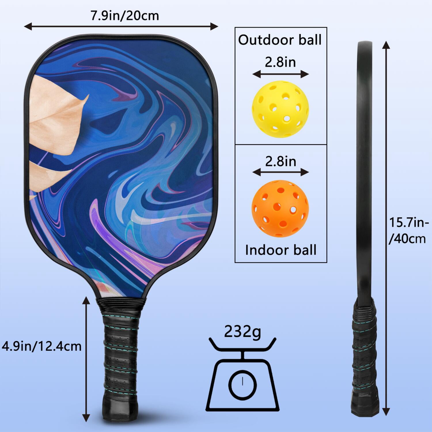 Pickleball Paddles Set Of 2, Fiberglass Surface, Vintage Floral Print, 4 Balls & Bag