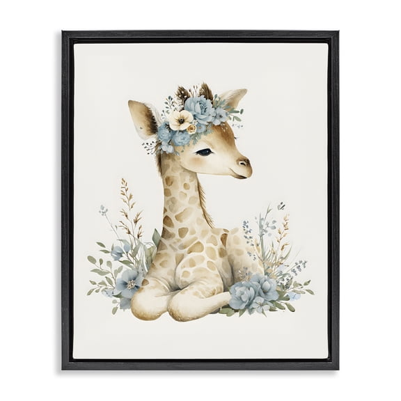 Stupell Industries Eclectic Watercolor Nursery Giraffe Black Floating Frame Canvas Art, 17 x 21, by LSR Design Studio