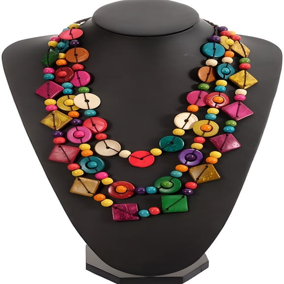 DESIGNICE Shell Necklace Wood Bead Statement Collar Necklace Chunky Layered Necklace Handmade Beaded Long Necklace for Women