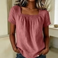 thumbnail image 2 of VBVC Women's Square Neck Short Sleeve Blouse, Ladies' Loose Fit Breathable Tunic, Casual Solid Color Summer Top For Women,Pink,S-2XL, 2 of 6