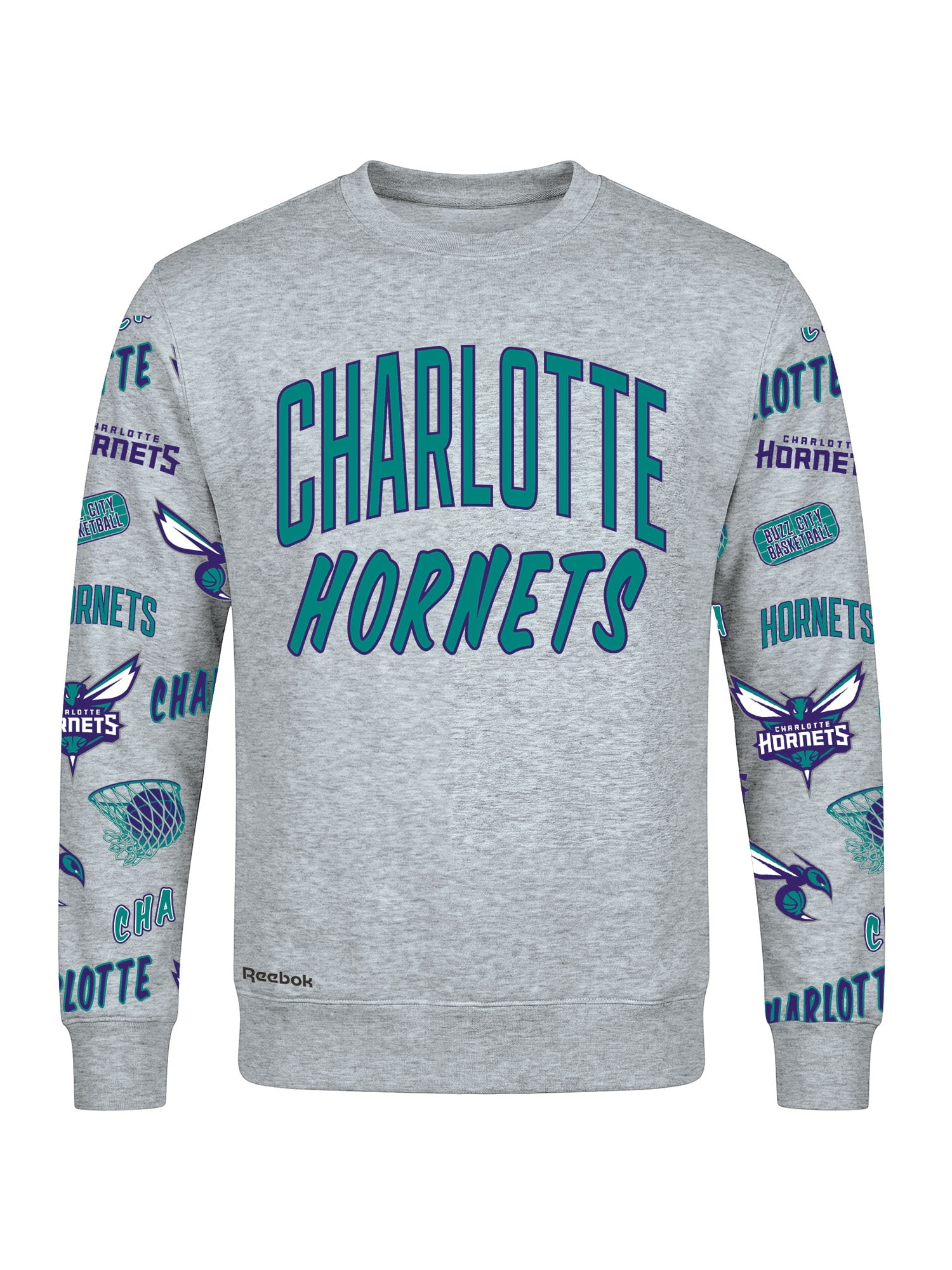 Charlotte Hornets Reebok Adult Gray Crew Neck Sweatshirt