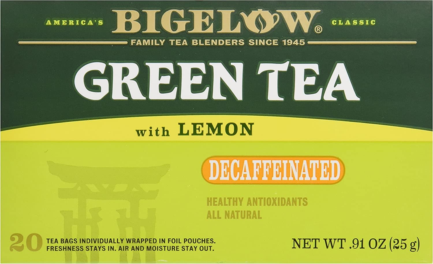 Bigelow Tea Green Tea with Lemon Decaffeinated -- 20 Tea Bags Pack of 2