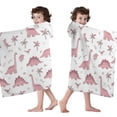 thumbnail image 4 of Pink Dinosaur and Bird Pattern Hooded Bath Towel，60"x35" for Ages 3 To 12 Kids, Quick Dry Lightweight Soft Microfiber Hood Beach Towel Cover Up for Kids, 4 of 7
