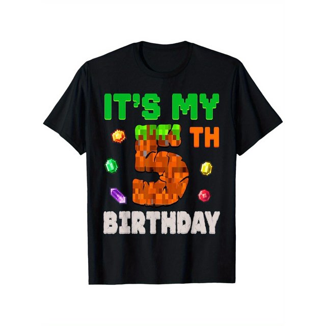 Boys Girls Its My Five Birthday Boys Pixel Game TShirt Black Shirt for Boy Girl Teen Black Boy Graphic Tshirt Casual Short Sleeve Tee for Girl teenagers Summer Hawaiian Fashion Clothes