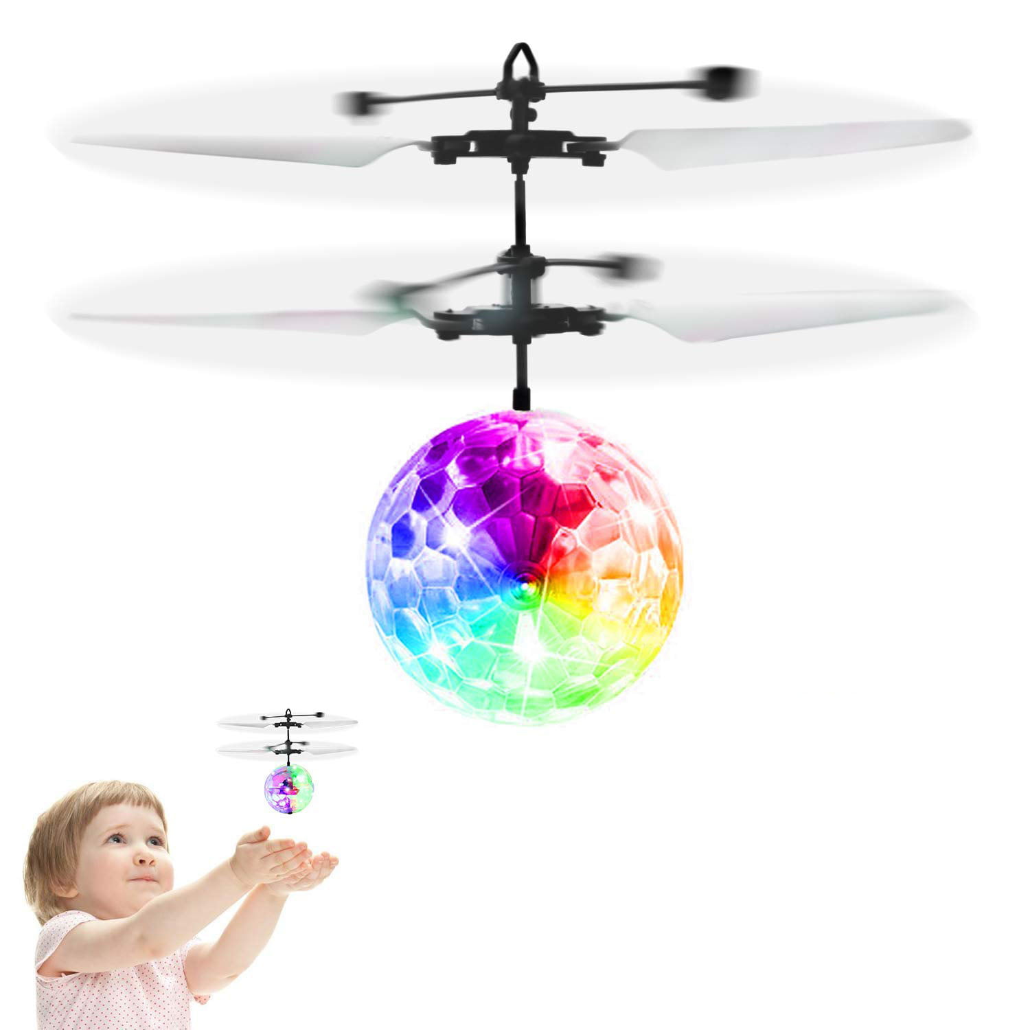 XBUTY Flying Ball Toys for Kids Hand Operated Mini Drone Helicopter for Boys and Girls 360° Rotating Quadcopter with LED Lights Red 