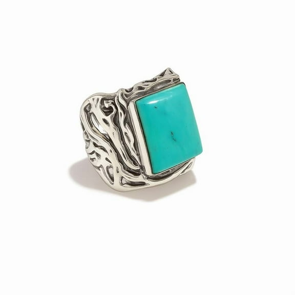 925 Sterling Silver Ring with Rectangular Turquoise, Handmade Statement Band for Men Women, Vintage Boho Jewelry_12
