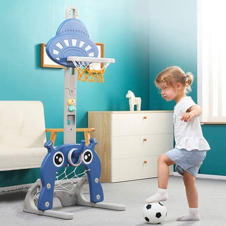 EALING BABY 5 in 1 Toddler Basketball Hoop Sports Center with Soccer Goal Golf and Ring Toss Game -- Blue UFO