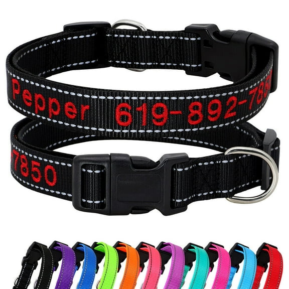 Pet Artist Reflective Nylon Personalized Dog Collars Embroidered Custom ID Name Phone Number
