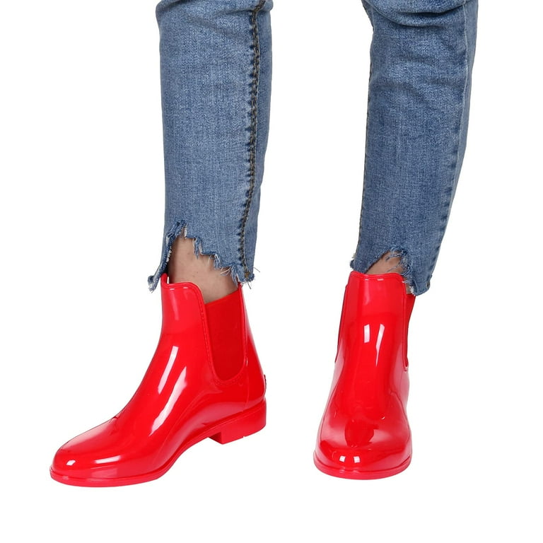 Litfun Women s Short Ankle Rain Boots Lightweight Chelsea Booties Rubber Waterproof Garden Rain Boots for Women Red Size 8