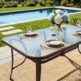 thumbnail image 2 of TLSUNNY Outdoor Patio Dining Table, W/ Umbrella Hole, Rectangular Glass Table, Outdoor Metal Furniture for Small Space, 2 of 9
