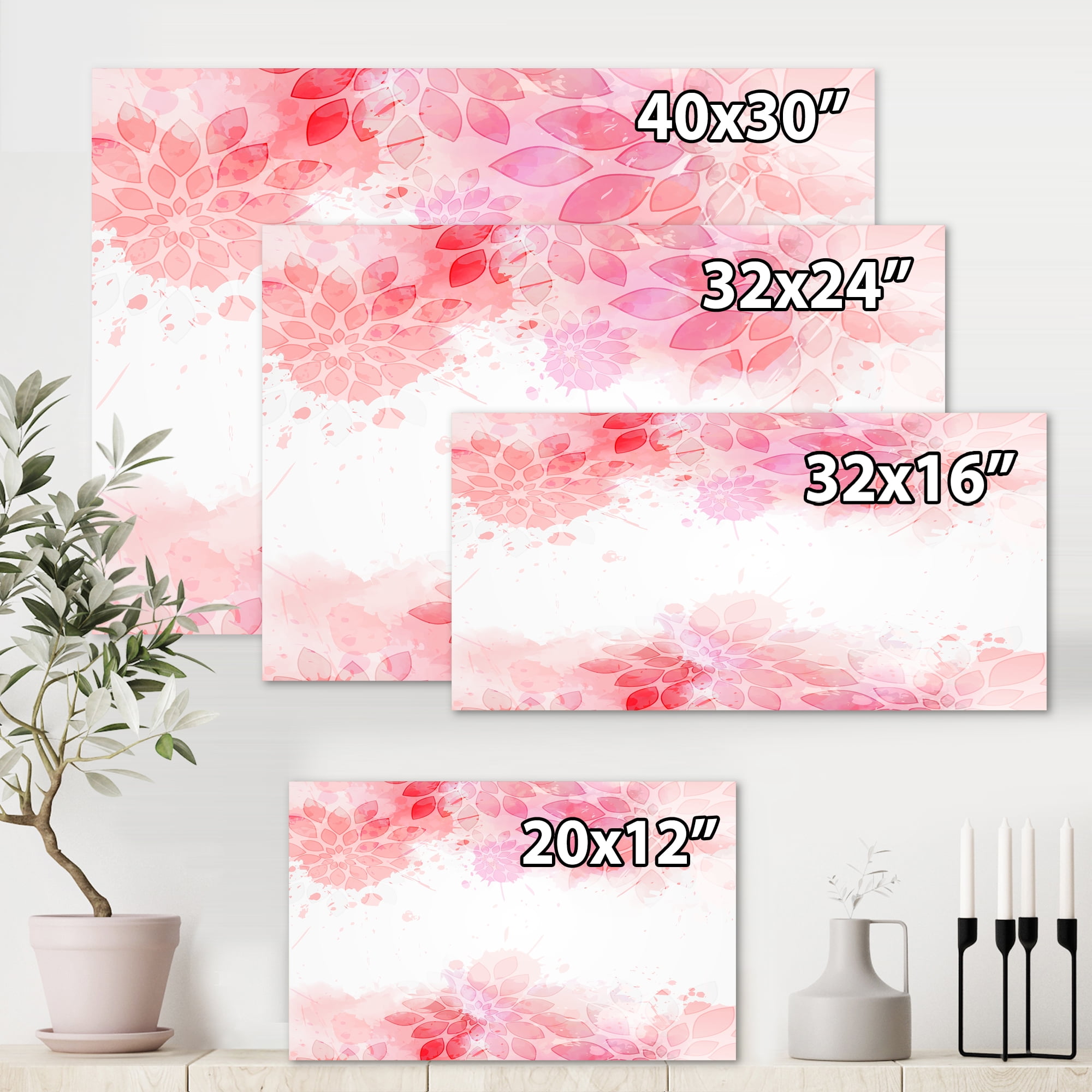 Abstract Splashes of Pink Flowers II 12 in x 8 in Painting Canvas Art Print, by Designart