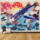 thumbnail image 1 of Tapiz Ukiyo-e con diseño de olas y peces koi, tapiz de pared grande con diseño de ballena, puesta de sol, tapiz para colgar en la pared, decoración para dormitorio y sala de estar (olas, L/148 cm x 2, 1 of 5