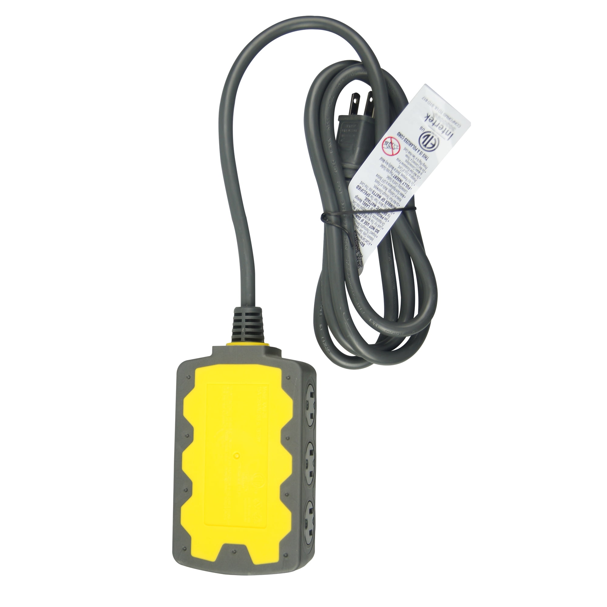 Hyper Tough Outdoor 6-Outlet 6ft Extension Cord Hub, Yellow/Gray