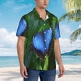 thumbnail image 3 of Fotbe Blue Morpho butterfly Pattern Hawaiian Shirt for Men Unisex Summer Beach Casual Short Sleeve Cotton Linen Button Down Shirts,X-Large, 3 of 7