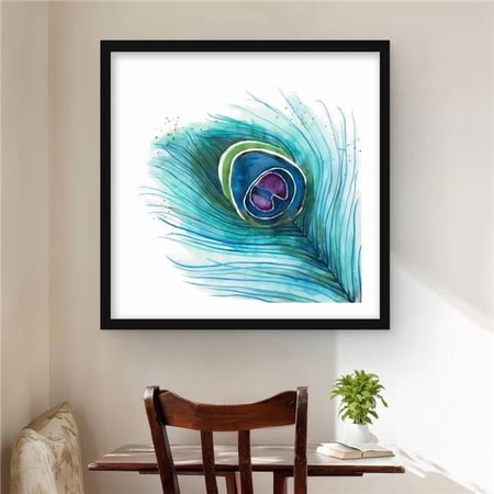 Begin Home Decor C1FM2424CX8C5K 24 x 24 in. Peacock Feather Closeup - Blue Best Sellers Framed Print