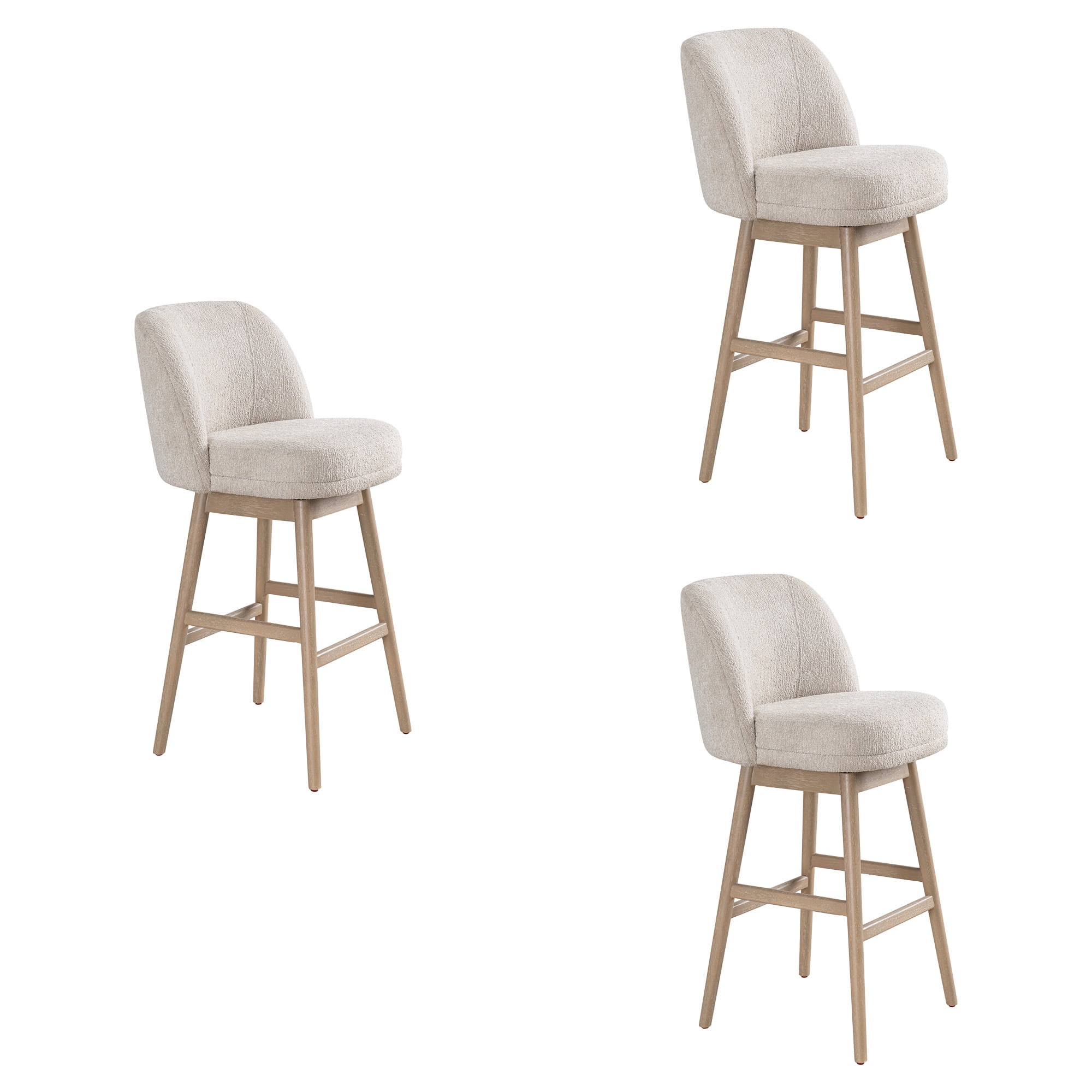 Sadie Solid Wood Upholstered 30" Bar Height Swivel Barstool with Ancient Stone Fabric Seat - Set of 3