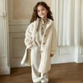 thumbnail image 6 of OGLCCG Girl's Faux Fur Long Jacket Button Front Fuzzy Fleece Hooded Cardigan Coat Outdoor Thickened Warm Winter Fluffy Jacket with Pockets 5-14 Years, 6 of 8