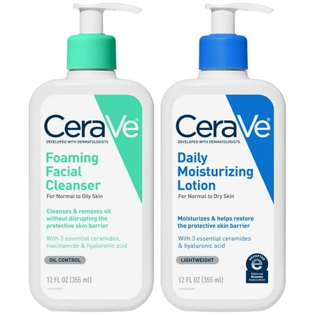 CeraVe Foaming Face Wash + Daily Moisturizing Lotion Bundle, 12 oz