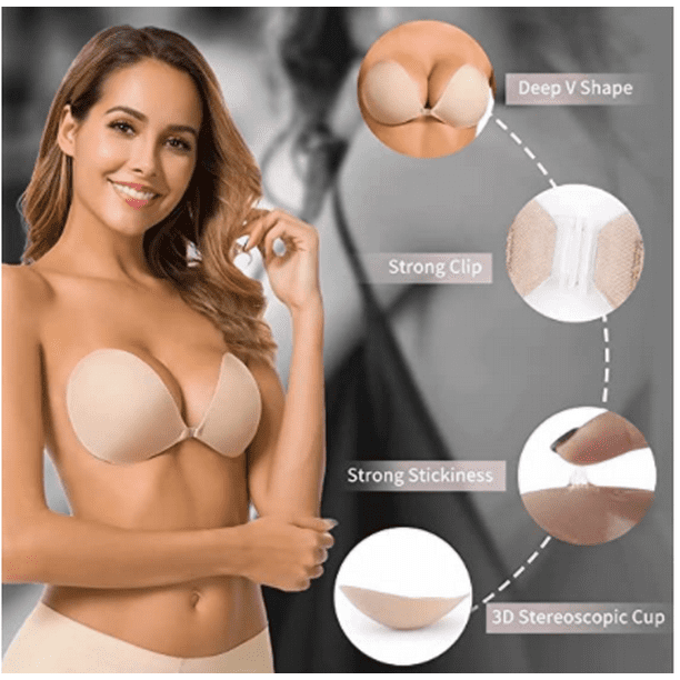 Adhesive Bra Strapless Sticky Invisible Push Up Silicone Bra For Backless  Dress With Nipple Covers Nude,black