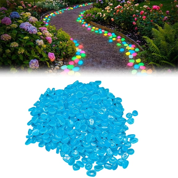 50PCS Colorful Glow-in-the-Dark Garden Stones Night Guide Pebbles Rainbow Glow in the Dark Rocks Outdoor Luminous Stones Aquarium Rocks for Garden Path Walkway Yard Fish Tank Decor (Blue)