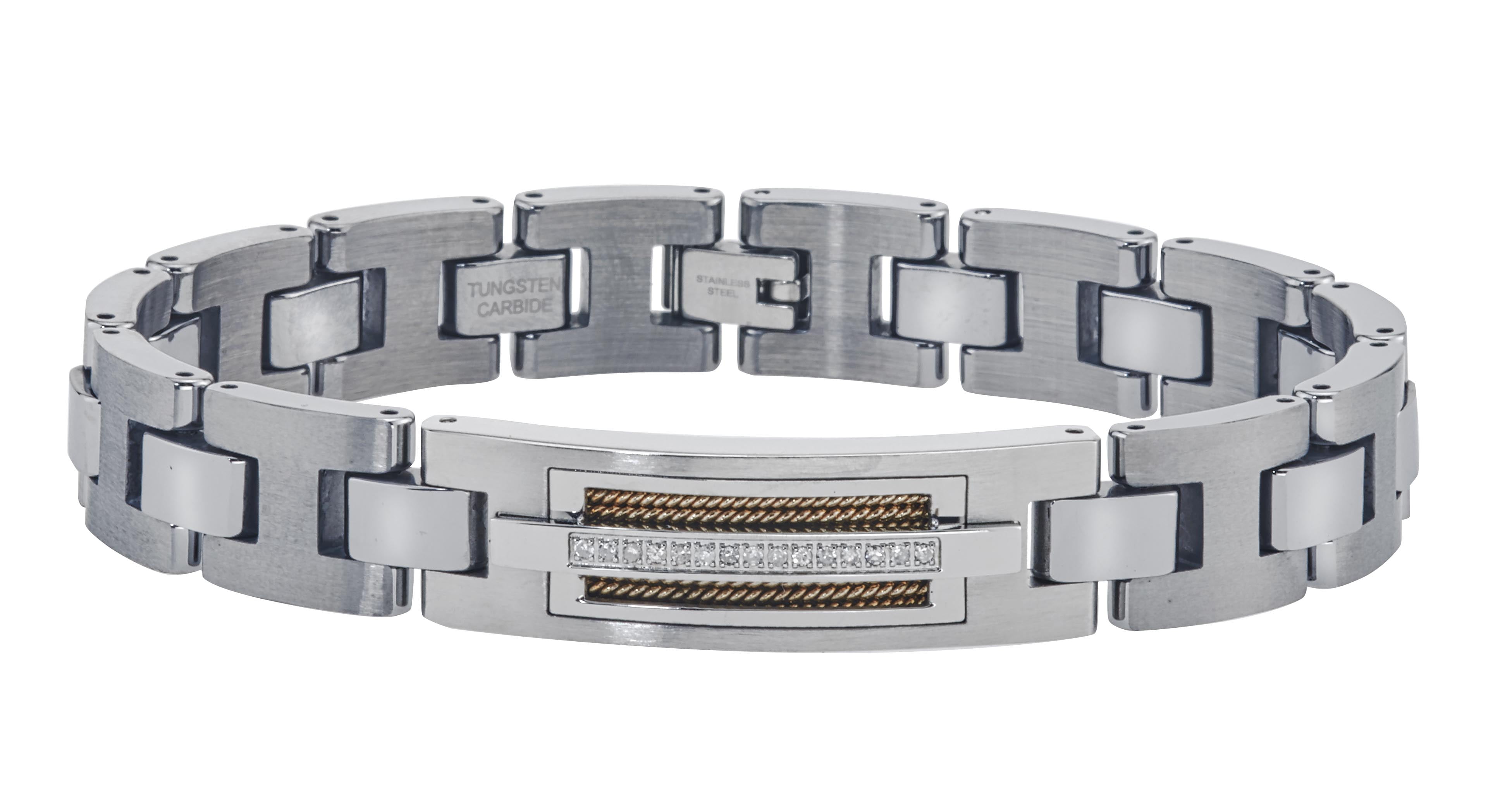 Mens Tungsten and Stainless Steel Diamond Bracelet (0.10 carats, HI I2