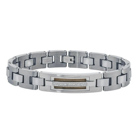 Mens Tungsten and Stainless Steel Diamond Bracelet (0.10 carats, HI I2)