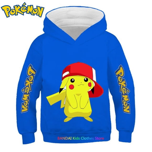 Autumn Winter Kids Pokemon Hoodie Anim Long Sleeve Pikachu Sweatshirt Baby Pullover Cartoon Hoodies Boys Clothes 6yrs to 12yrs