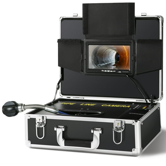 VEVOR Sewer Camera 100 ft/30 m, 7" Screen Pipeline Inspection Camera with DVR Function, Waterproof IP68 Camera, 12 pcs Adjustable LEDs, with a 16 GB SD Card for Sewer Line, Duct Drain Pipe Plumbing