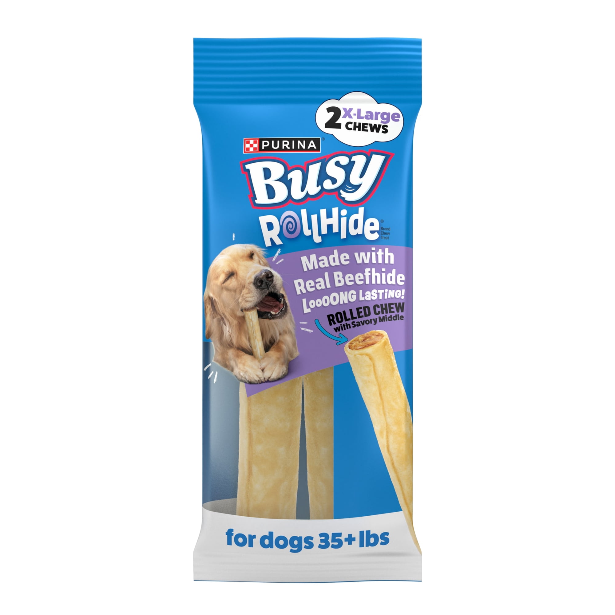 Purina Busy Rollhide Rawhide Extra-Large Dog Treats Made with Real Beefhide, 6 oz, 12 Pack