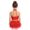 thumbnail image 2 of dPois Robe de Danse Tango Latin pour Filles Enfants, Top Court à Franges et Jupe à Plumes Rouge 6, 2 of 5