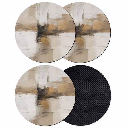 Oil Painting Art Coasters Set of 4 Absorbent Coasters for Drinks Modern Abstract Minimalist Pattern Brown Coaster for Desk Coffee Table Protection Home Decor House Warming Gifts 4