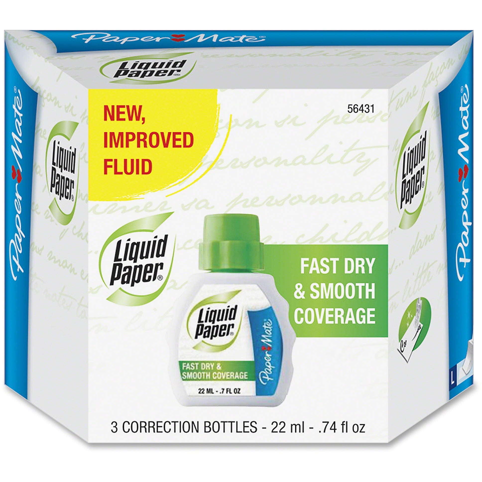Paper Mate Liquid Paper Fast Dry Correction Fluid, White, 3 Per Pack