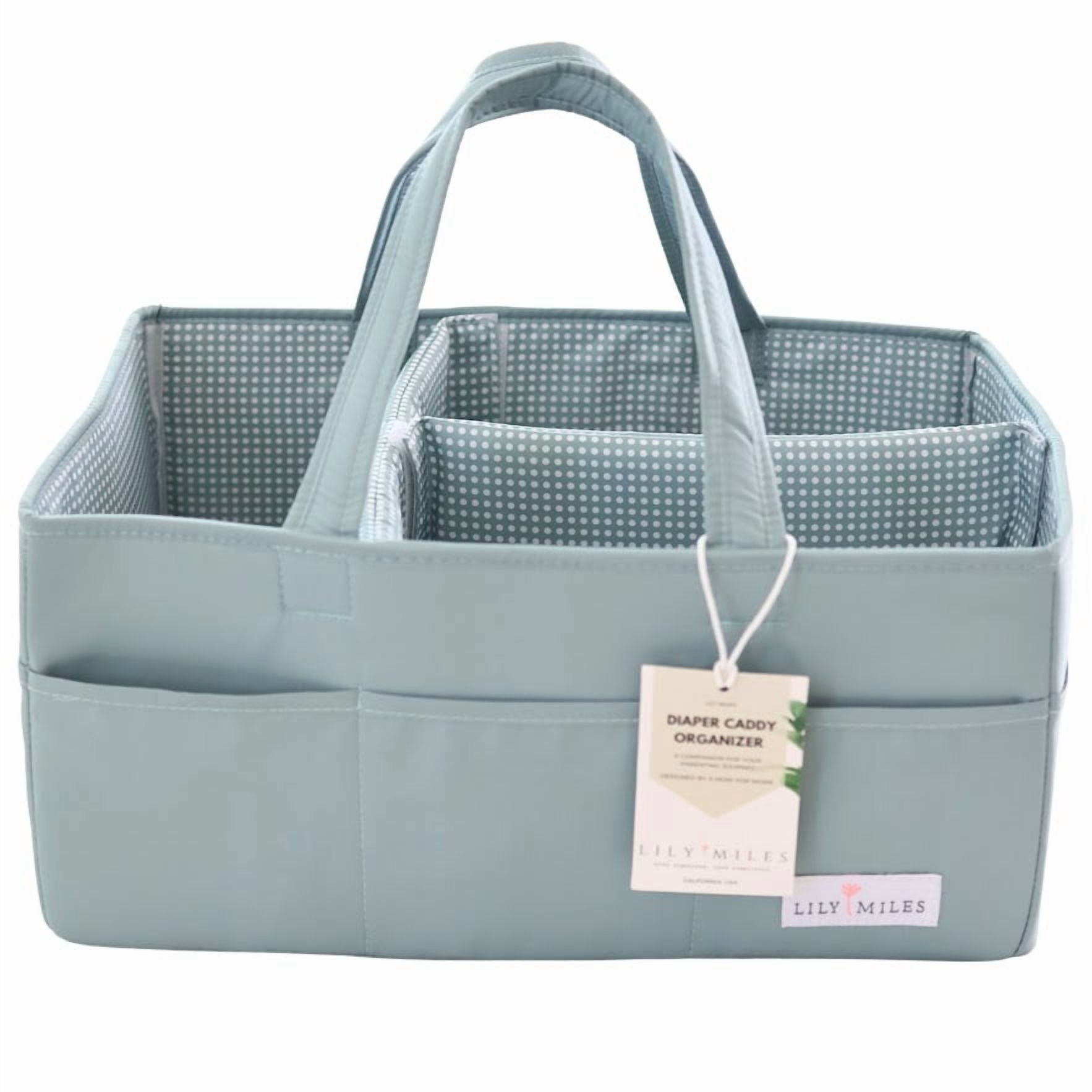 Lily Miles Baby Diaper Caddy Organizer, Wipeable Diaper Organizer Basket with 8 Pockets for Newborn Essentials, Nursery Tote Bag for Changing Table & Car Organization (Willow Green, Large)