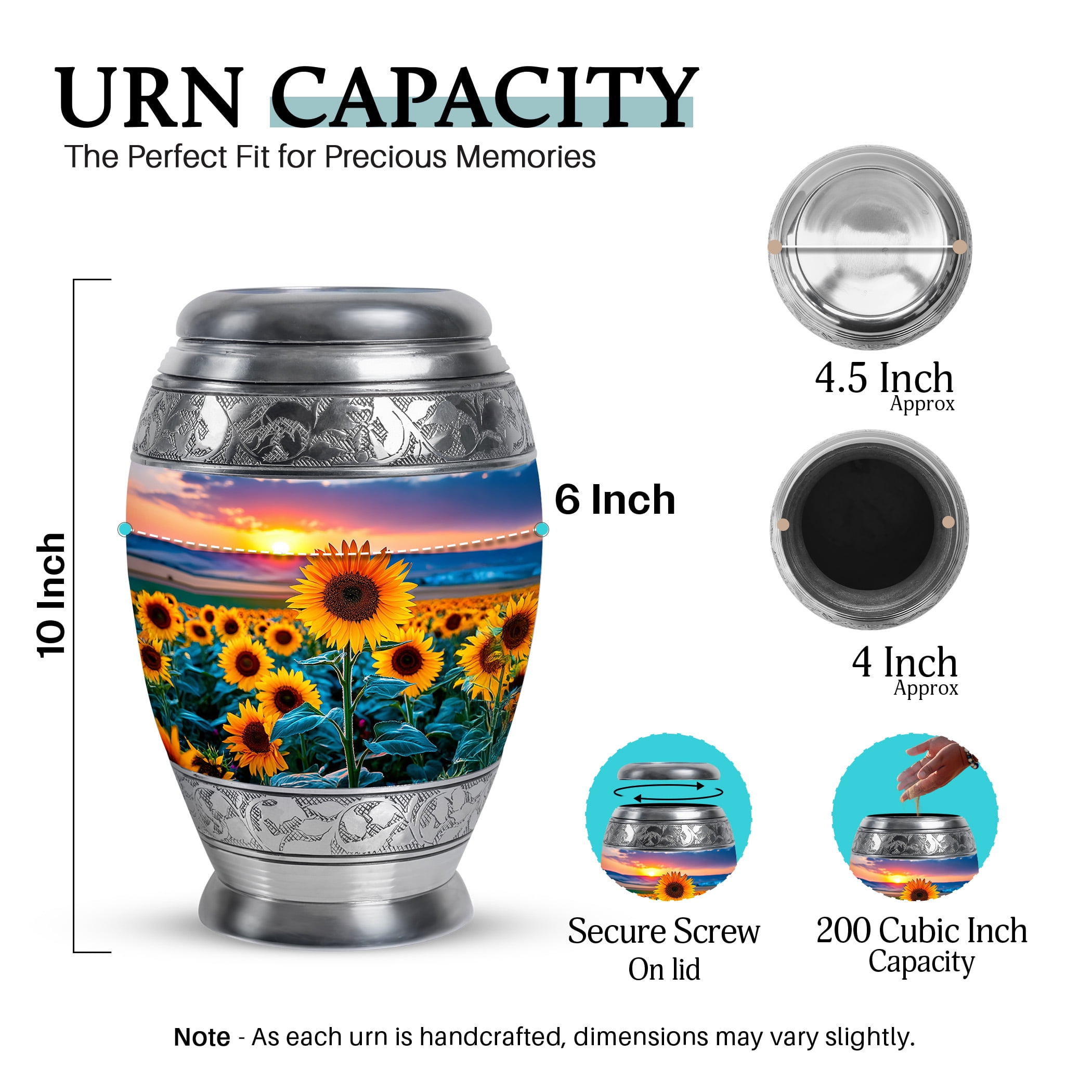 SABURIAL Sunflower Urn - Large Memorial Urn - Small Keepsake Urns For Human Ashes - Combo Of 10 Inch & 3 Inch - Mini Urns For Human Ashes Adult Male Burial