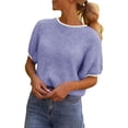 thumbnail image 4 of Spring Autumn Womens Puff Short Sleeve Sweater Tops Color Block Ribbed Knit Crew Neck Going Out Shirts, 4 of 6