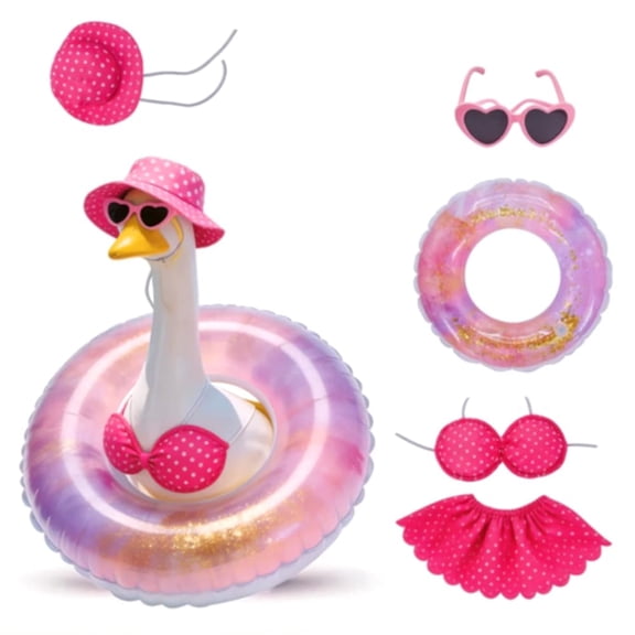 Hawaiian Porch Goose Outfit with Sunglasses & Wreath,Goose Summer Outfit Porch Goose Bikini Clothes Costume Fits 23" Geese Statue,Summer Garden Lawn Patio Yard Outdoor Decor