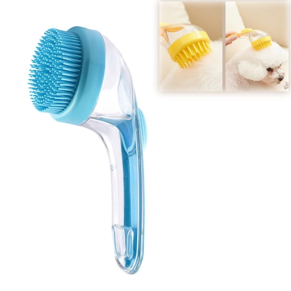 Pet Shampoo Brush for Short Hair, Silicone Bath Brush with Soap Dispenser Pet Bath & Shower Brush Rubber Comb for Dogs and Cats