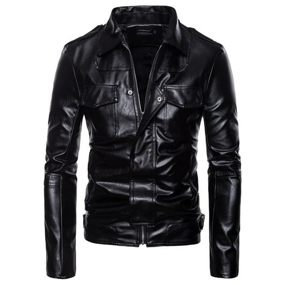 Herrnalise Men's New Foreign Trade Men's Motorcycle Leather Lapel Leather Jacket Leather Large Size Casual Jacket Men's Jacket Black