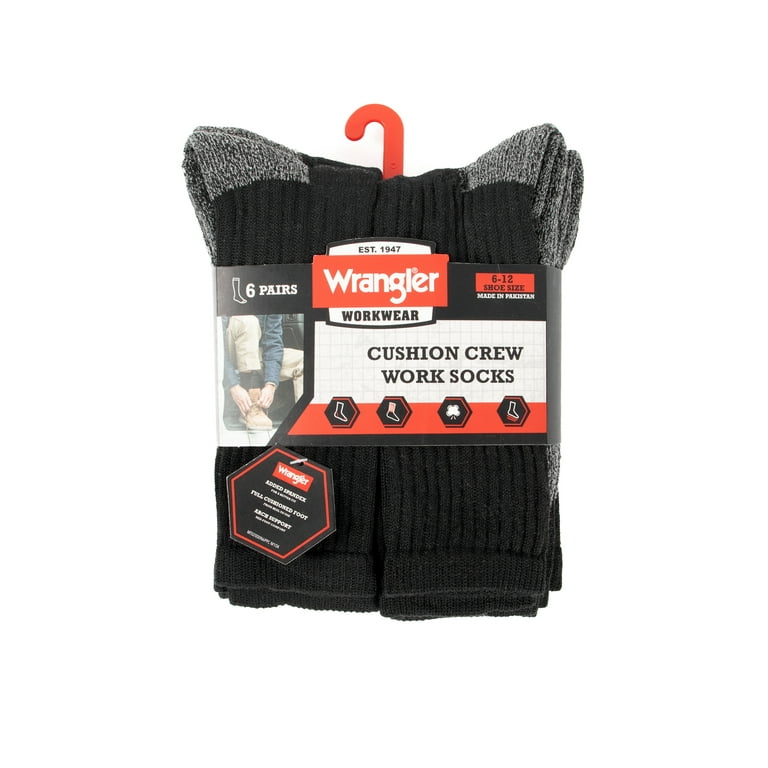 Wrangler Men's Cushion Crew Works Socks, 6 pack