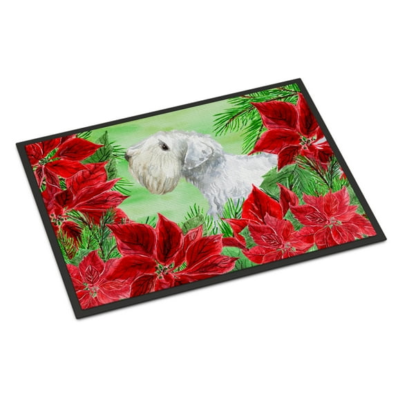Carolines Treasures CK1332MAT Sealyham Terrier Poinsettas Door Mat Indoor Rug or Outdoor Welcome Mat 18x27 Doormat  27"L