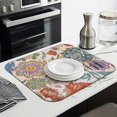 thumbnail image 3 of Washable and reusable dish drying mat 16x18 Inch with boho floral prints, made from soft microfiber to protect surfaces and speed up dish drying, 3 of 7