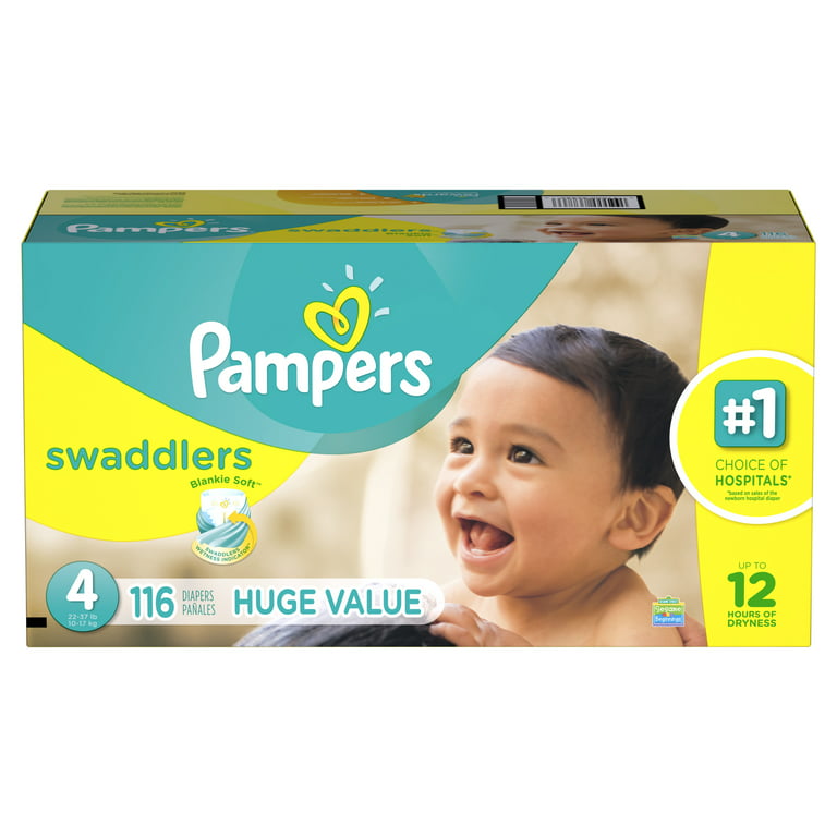 Couches Pampers Taille 4 Swaddlers, Blanc, 116 pièces 