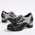 thumbnail image 3 of Chaussures à Talons Bas pour Femmes Style Moto Lacets Bout Rond Toile Talons Hauts 1 Pce, 3 of 8